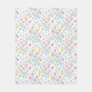 Pastel Wildflower Meadow Pattern Fleece Blanket