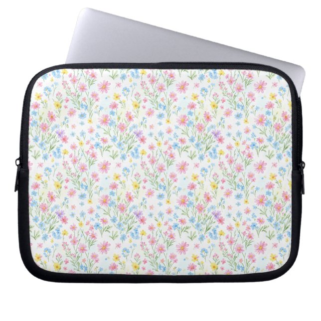 Pastel Wildflower Meadow Pattern Laptop Sleeve (Front)