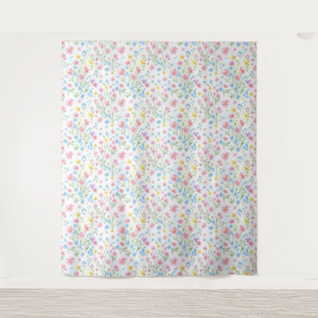 Pastel Wildflower Meadow Pattern Tapestry (Front)