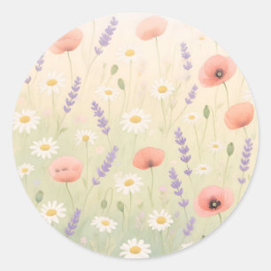 Pastel Wildflower Meadow Soft Bloom Classic Round Sticker