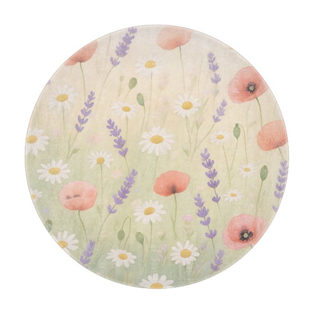 Pastel Wildflower Meadow Soft Bloom Cutting Board (Front)