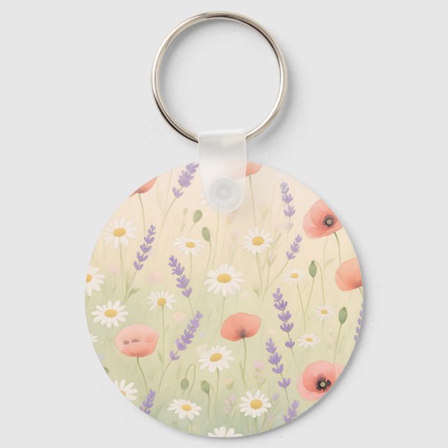 Pastel Wildflower Meadow Soft Bloom Keychain (Front)