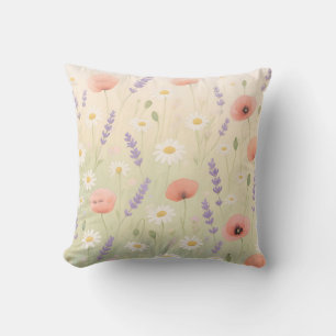 Pastel Wildflower Meadow Soft Bloom Throw Pillow