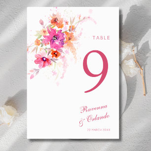 Pastel Wildflower Peony Peonies Anemones Wedding Table Number
