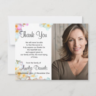Pastel Wildflower Photo In Memory Thank You Card