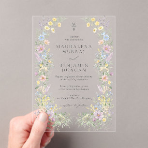 Pastel Wildflower Regency Floral Garden Wedding Acrylic Invitations