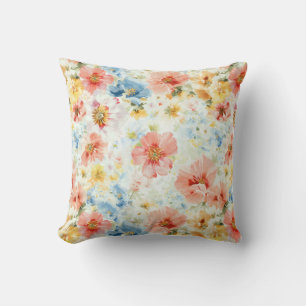 Pastel Wildflower Watercolor Botanical Floral Home Throw Pillow