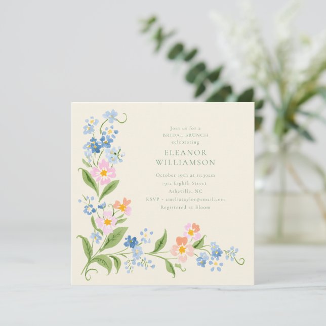 Pastel Wildflower Watercolor Floral Bridal Brunch Invitation (Standing Front)