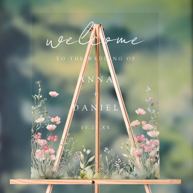 Pastel Wildflower Wedding Acrylic Sign (Neutral)