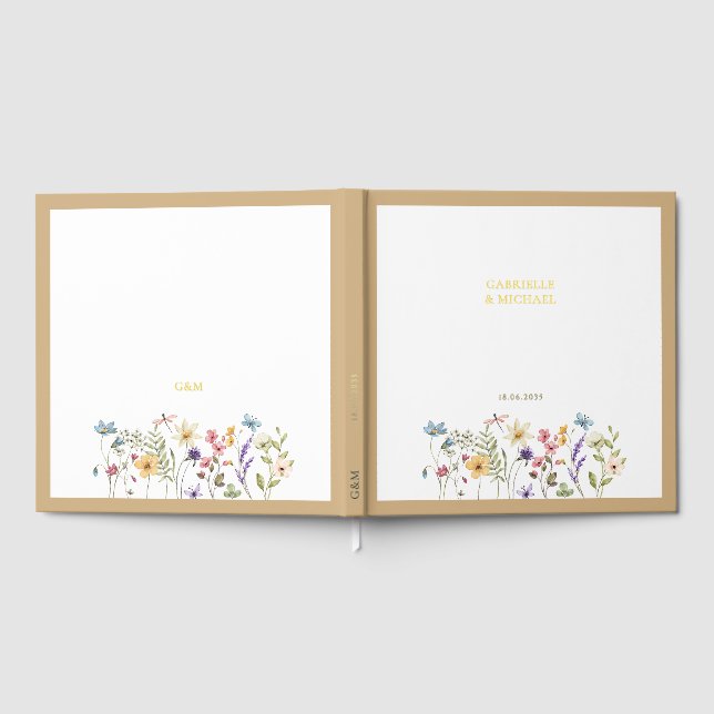 Pastel Wildflower Wedding Beige Border Guest Book (Full)