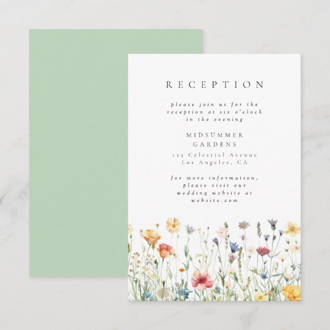 Pastel Wildflower Wedding Reception Enclosure Card (Front/Back)
