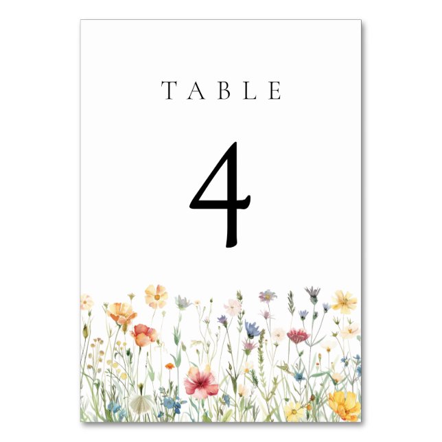 Pastel Wildflower Wedding Table Number (Front)