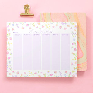 Pastel Wildflower Weekly Planner Notepad in Purple