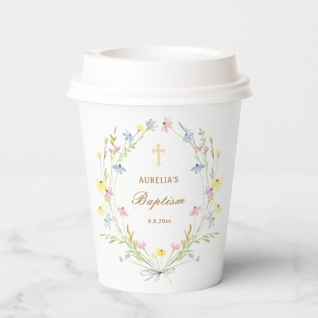 Pastel Wildflowers Baptism Paper Cups (Back)