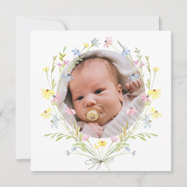 Pastel Wildflowers Baptism Thank You Card (Front)
