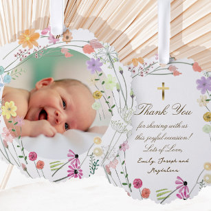 pastel wildflowers Baptism thank you  Ornament Card