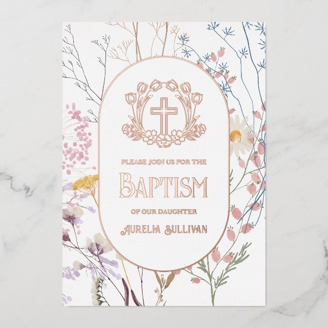 Pastel Wildflowers Floral Cross Baptism (Front)