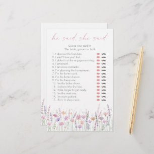 Pastel Wildflowers He Said She Said Bridal Game