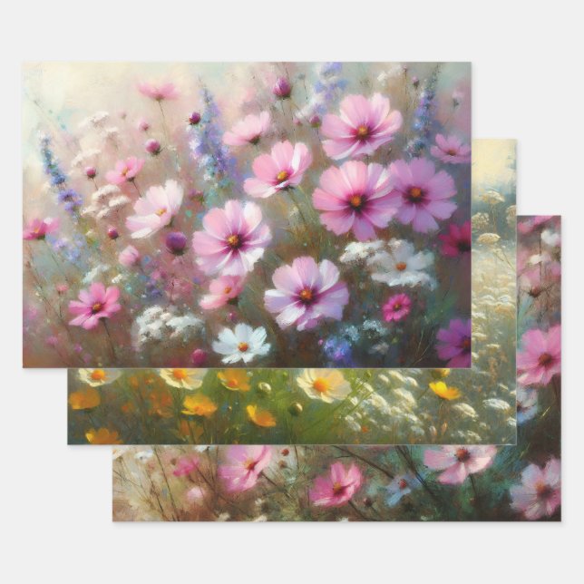 Pastel Wildflowers Impressionist Decoupage Wrapping Paper Sheet (Set)