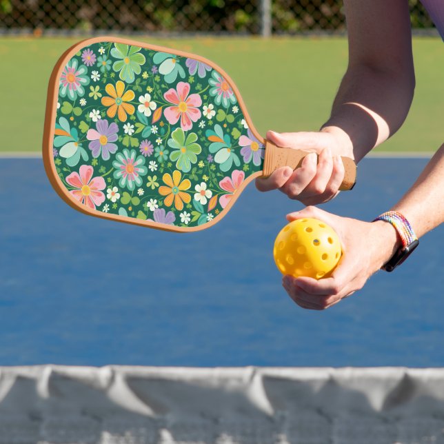 Pastel Wildflowers In Pink Purple Orange And Green Pickleball Paddle (Insitu)