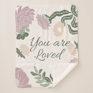 Pastel Wildflowers Pink and green You are loved Sherpa Blanket