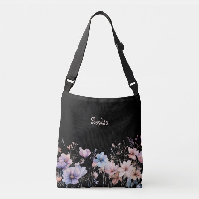 Pastel Wildflowers Spring Personalize Gradient Crossbody Bag (Front)