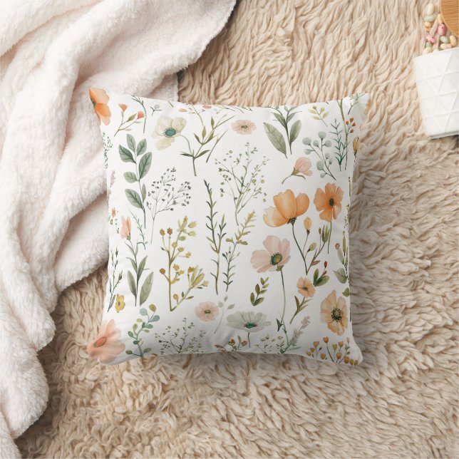Pastel WildFlowers Throw Pillow (Blanket)