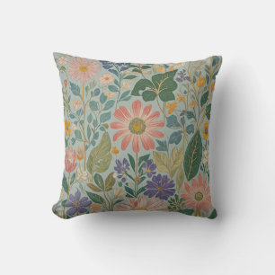Pastel Wildflowers Throw Pillow