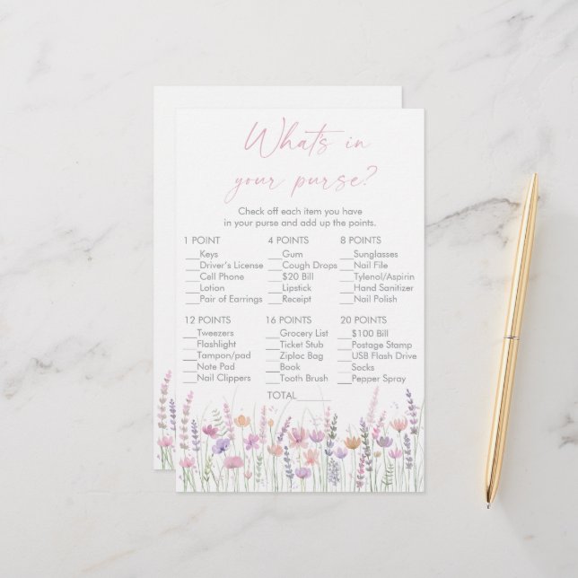 Pastel Wildflowers What's In Your Purse Game (Front/Back In Situ)