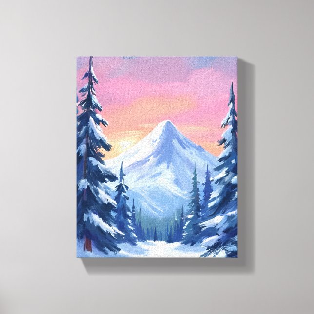 Pastel Winter Mountain Watercolor Landscape Canvas Print (Front)