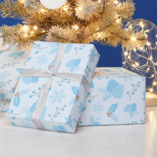 Pastel Winter Snowflake Pinecone Mistletoe Gift Wrapping Paper
