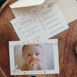 Pastel Winter Wonderland Photo Birth Announcement<br><div class="desc">This Pastel Winter Wonderland Photo Birth Announcement design is an adorable pastel sugar plum fairytale, featuring a clean minimalist white background for black and golden brown text with handwritten script, creating a simple and neutral modern style. This classic arrangement is sweetly embellished with cheerful festive garlands of Christmas ornaments and...</div>