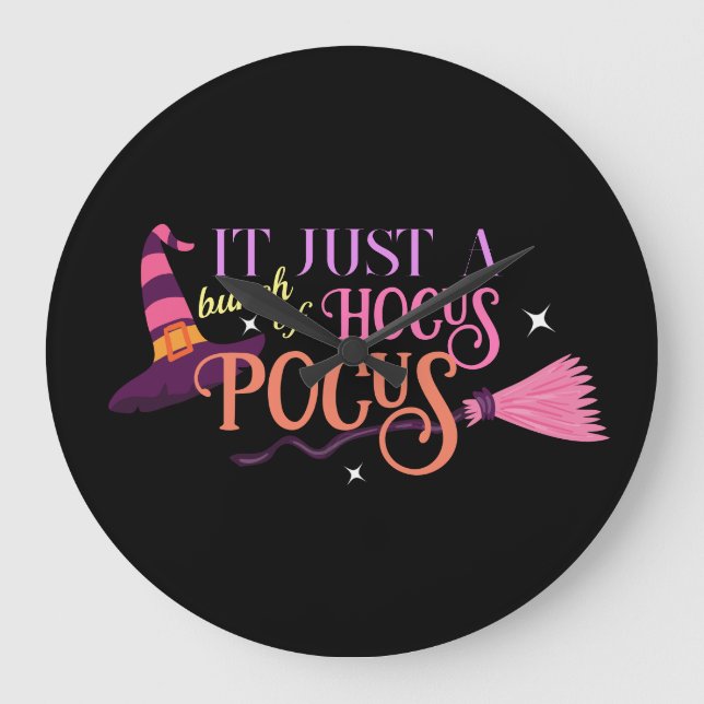 Pastel Witch Hocus Pocus Halloween Hat Broomstick Large Clock (Front)