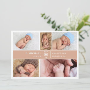 Pastel Wood Photo Collage Baby Announcement Card