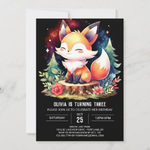  Pastel Woodland Fox Birthday digital Invitation