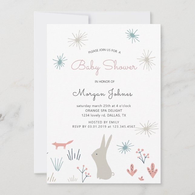 Pastel Woodland | Invitation Baby shower (Devant)