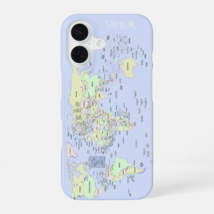 Pastel World Map – Personalized iPhone 16 Case