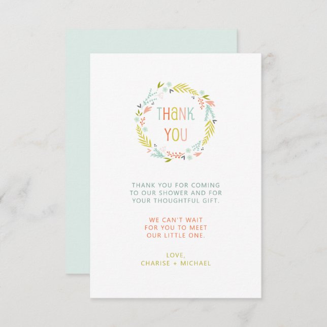 Pastel Wreath baby shower thank you note (Front/Back)