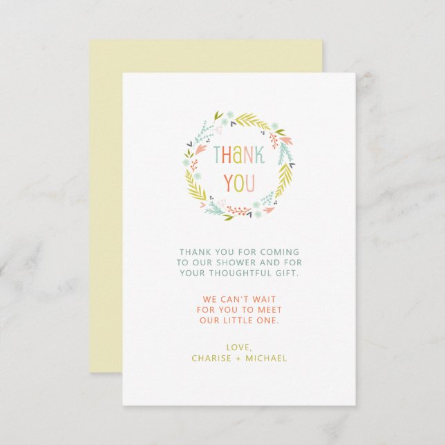 Pastel Wreath baby shower thank you note (Front/Back)