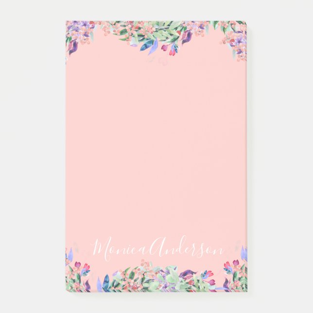 Pastel Wreath - Light Pink Personalized Post-it Notes (Front)