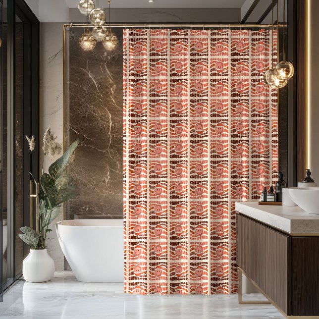 Pastel Xmas Groovy Retro Smiling Emoticons 70th (Pastel Xmas Curtain Groovy Retro Bathroom Accent)