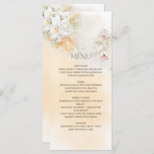 Pastel Yellow and Pink Floral Wedding Menu (Front/Back)