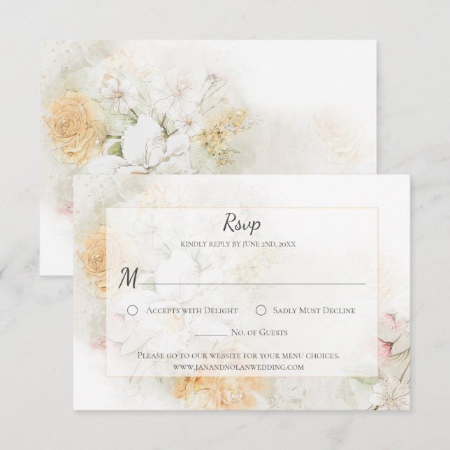 Pastel Yellow and Pink Watercolor Roses RSVP (Front/Back)