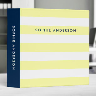 Pastel Yellow and White Stripes with Blue Side Binder