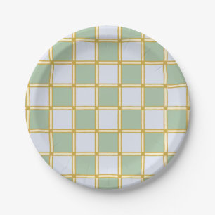 Pastel Yellow, Blue and Green Vintage Checkers Paper Plate