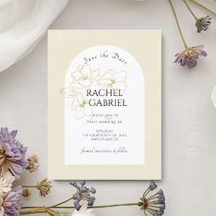 Pastel Yellow Boho Arch Gold Floral Wedding Save The Date