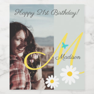Pastel Yellow Butterfly Photo Template Custom Name Wine Label