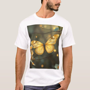Pastel Yellow Butterfly with Twigs and Flowers T-Shirt
