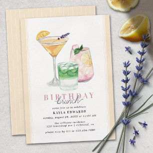 Pastel Yellow Cocktails   Cute Fun Birthday Brunch Invitation