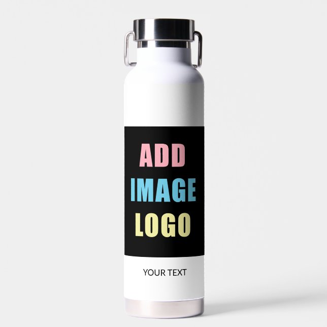 Pastel Yellow Customizable Business Logo | Photo  Water Bottle (Front)